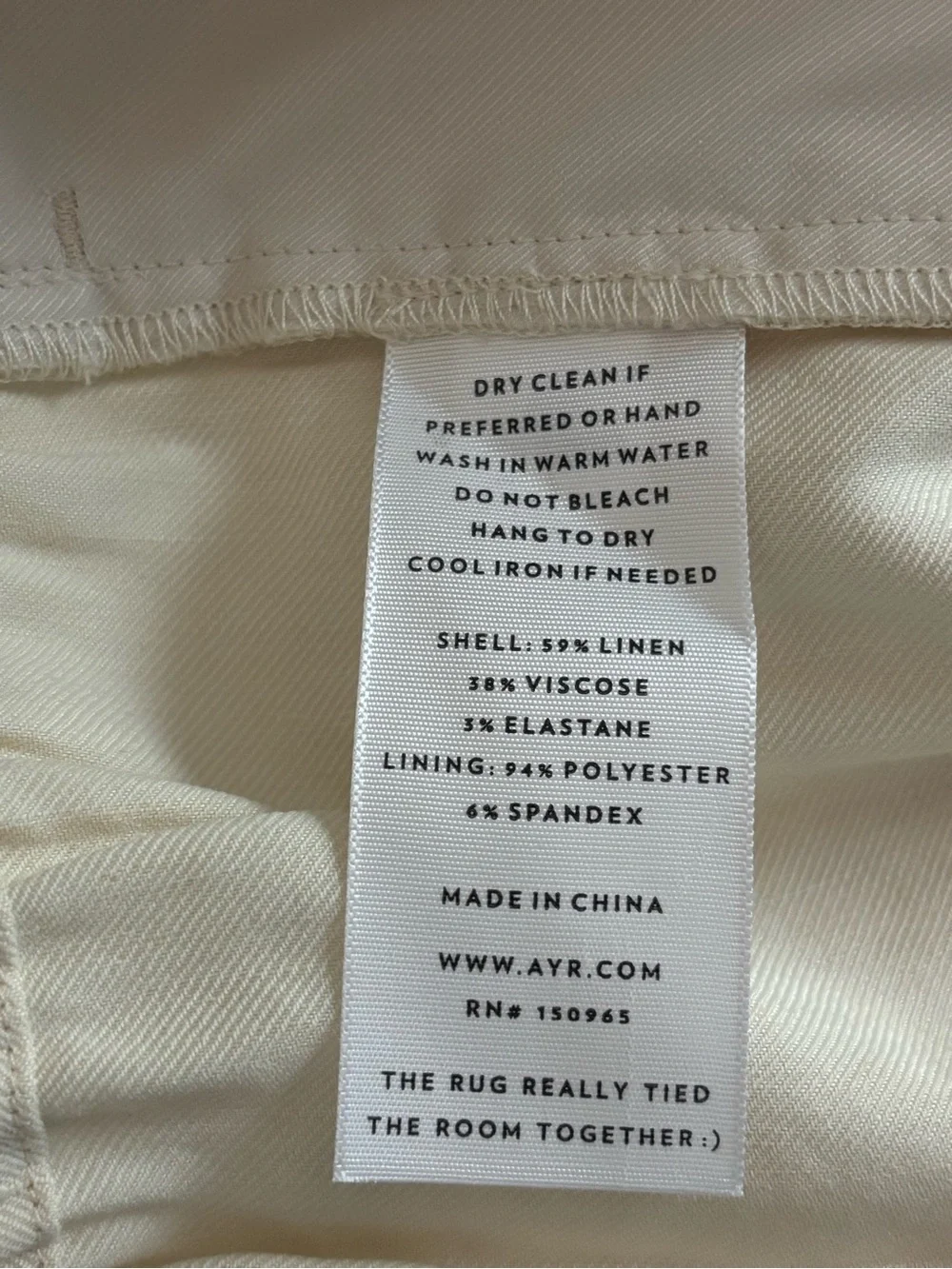 AYR The Al Fresco Linen Blend Pants Ivory Ecru